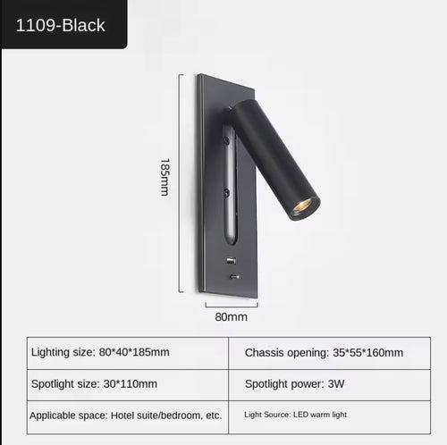 Applique murale intérieure 110-240V 3W avec chargement USB - vue 13 sur 12