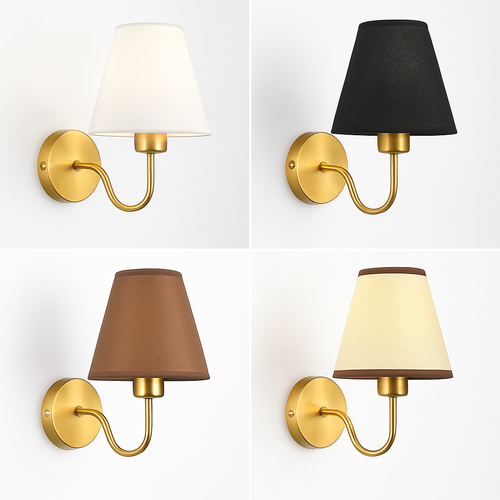 5/12W American Fabric Wall Lamp Modern Gold LED E27 Bulb Cloth Lampshade Wall Light for Hotel Bedroom Bedside Decoration Sconces - vue 3 sur 10