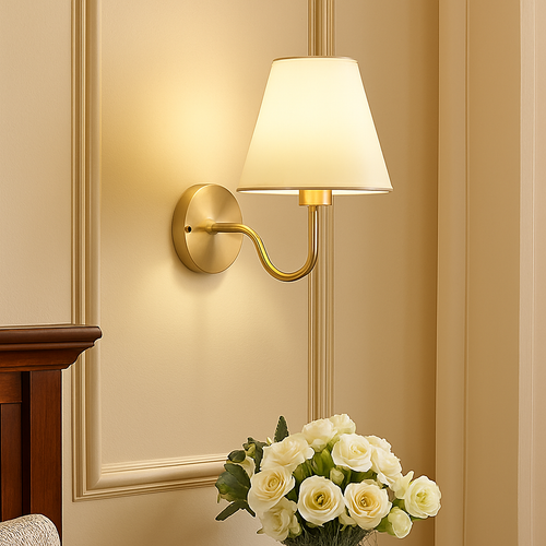 5/12W American Fabric Wall Lamp Modern Gold LED E27 Bulb Cloth Lampshade Wall Light for Hotel Bedroom Bedside Decoration Sconces - vue 4 sur 10