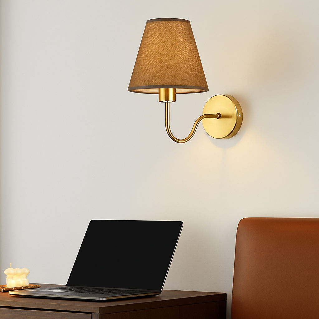 5/12W American Fabric Wall Lamp Modern Gold LED E27 Bulb Cloth Lampshade Wall Light for Hotel Bedroom Bedside Decoration Sconces - vue 5 sur 10