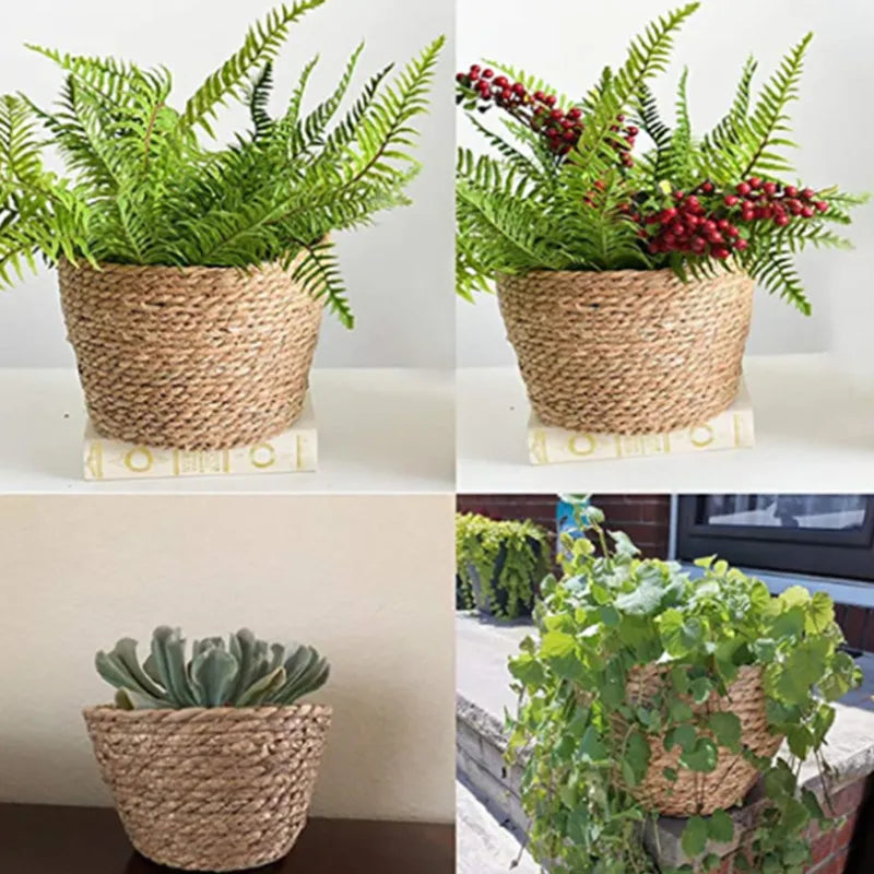 panier à fleurs en paille tressée pour décoration intérieure et extérieure - vue 6 sur 18
