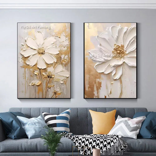 grande peinture à lhuile fleurs abstrait art mural décor intérieur - vue 5 sur 7