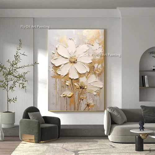 grande peinture à lhuile fleurs abstrait art mural décor intérieur - vue 8 sur 7