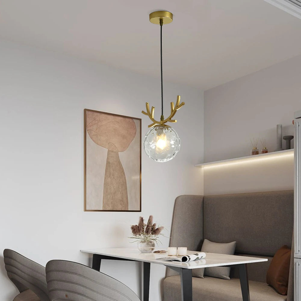 suspension en verre design vintage luminaire plaqué or moderne - vue 4 sur 10