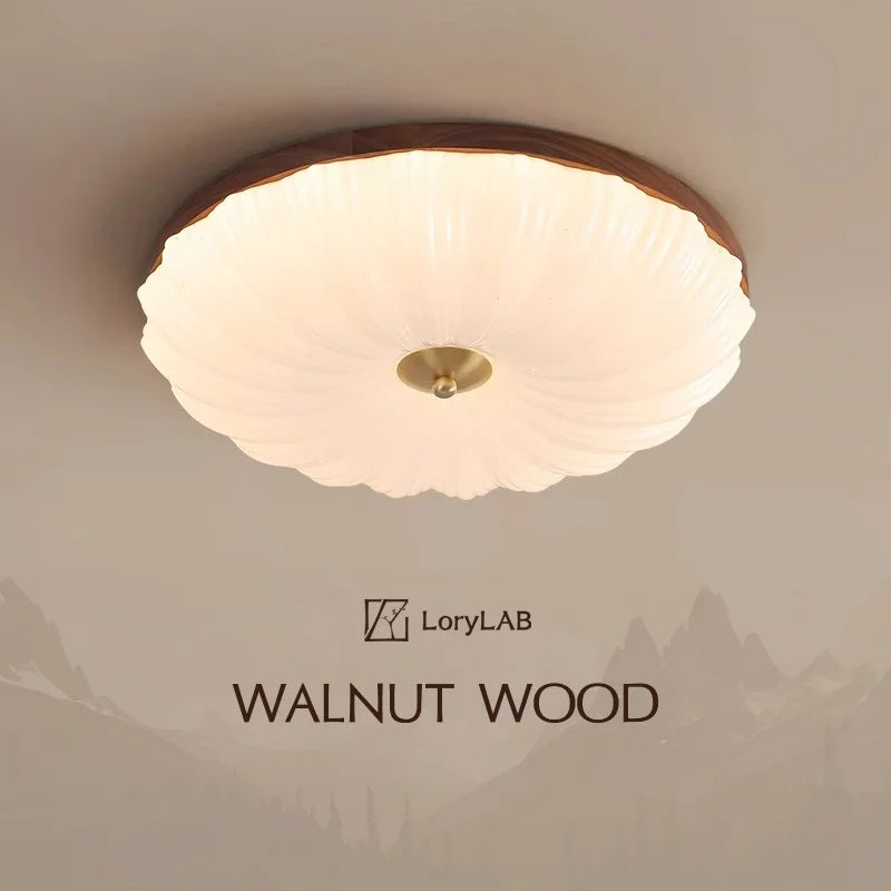 Shell texture PVC Walnut Wood, Modern Wabi-Sabi Vintage Style, Ceiling Light for Living Room, Dining Room, Bedroom, Study Room - vue 1 sur 8
