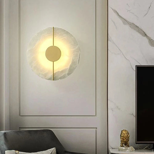 Applique murale LED ronde en marbre et cuivre doré - vue 4 sur 8