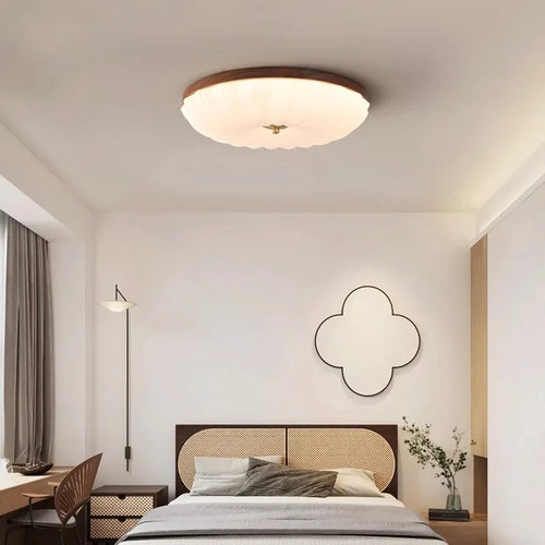 Shell texture PVC Walnut Wood, Modern Wabi-Sabi Vintage Style, Ceiling Light for Living Room, Dining Room, Bedroom, Study Room - vue 3 sur 8