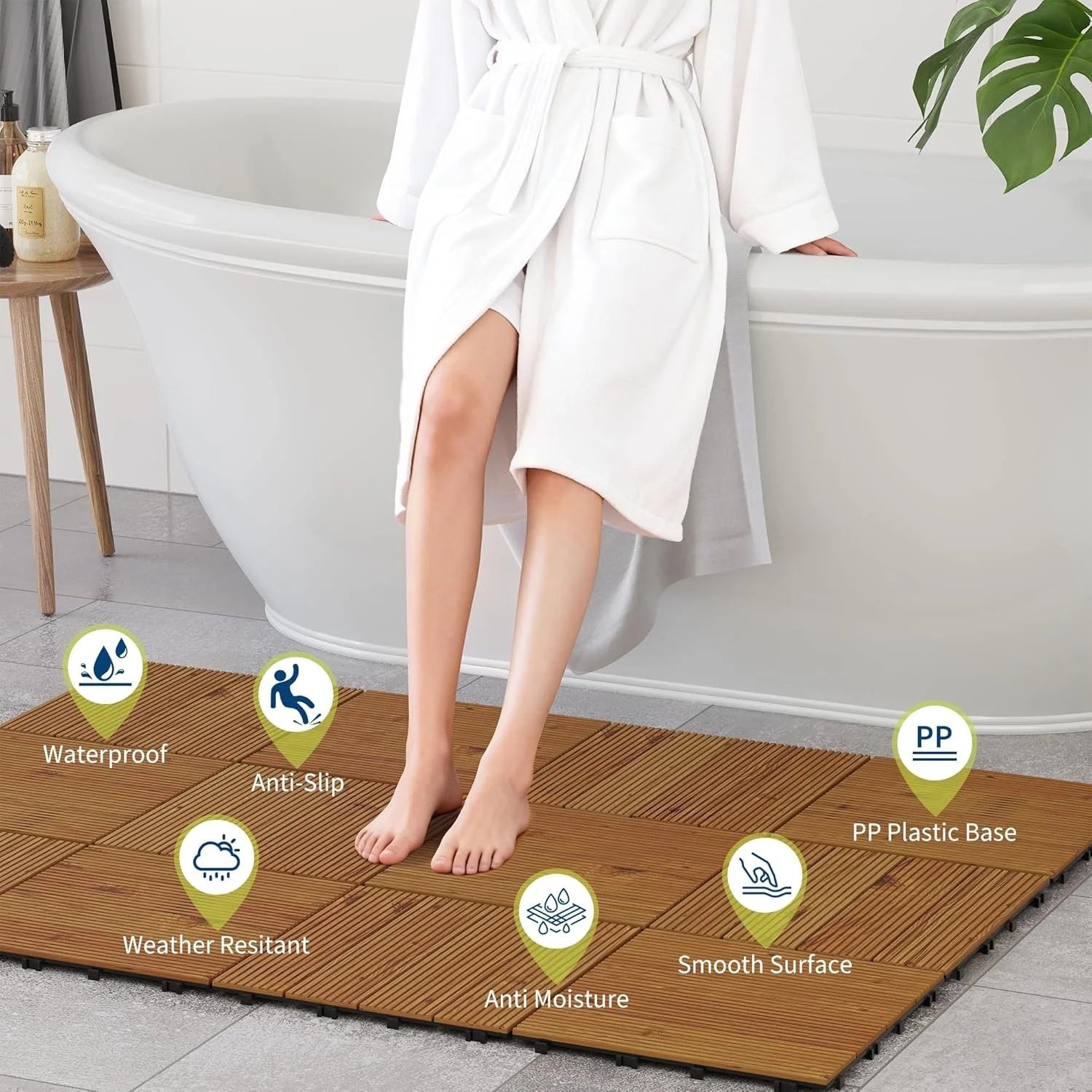 Dalles terrasse acacia clipsables antiderapant 30x30 balcon piscine - vue 9 sur 9