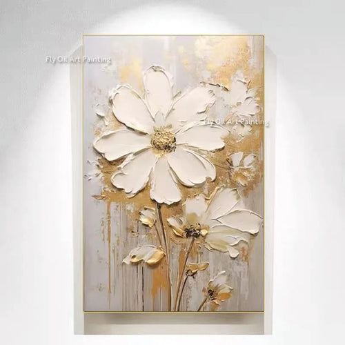 grande peinture à lhuile fleurs abstrait art mural décor intérieur - vue 4 sur 7
