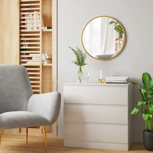 miroir suspendu rond moderne avec cadre en métal doré décoratif - vue 8 sur 8