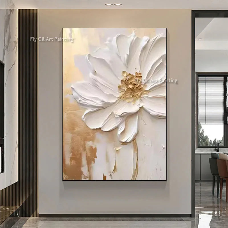 grande peinture à lhuile fleurs abstrait art mural décor intérieur - vue 1 sur 7