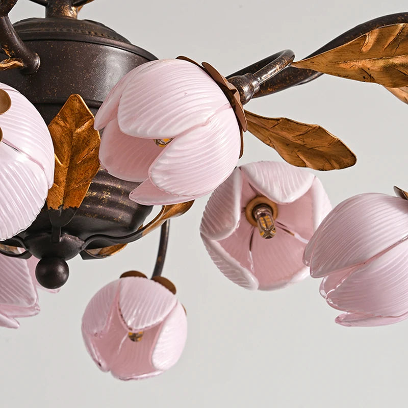 lustre antique avec abat-jour en forme de tulipe art - vue 6 sur 13