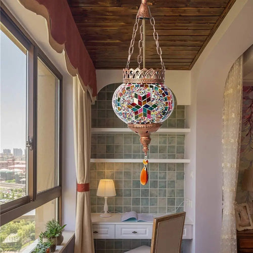 suspension turque en verre mosaïque artisanale décoration méditerranéenne - vue 4 sur 27