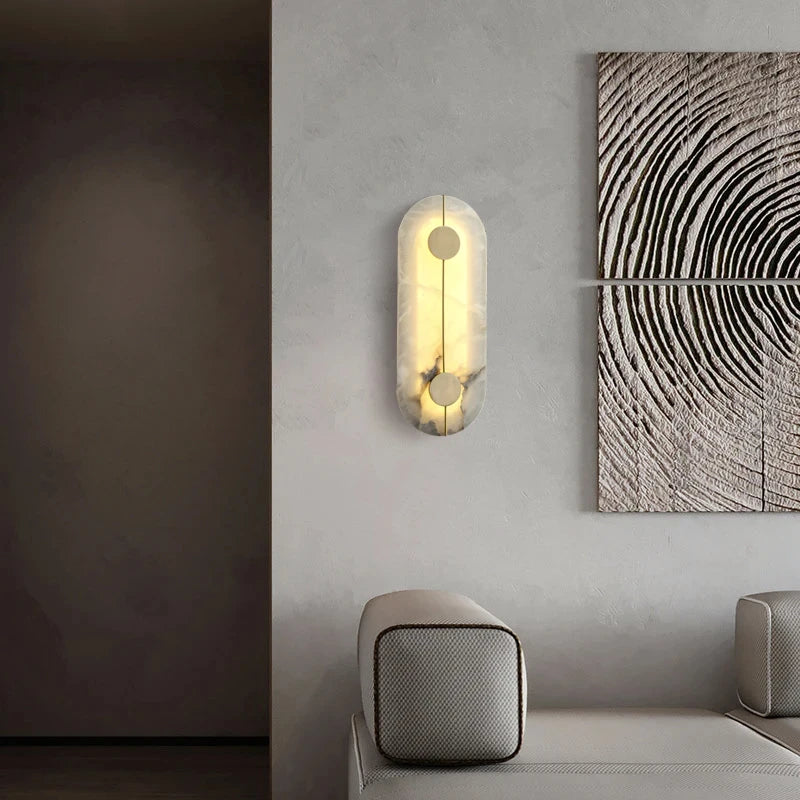 Applique murale LED ronde en marbre et cuivre doré - vue 4 sur 8