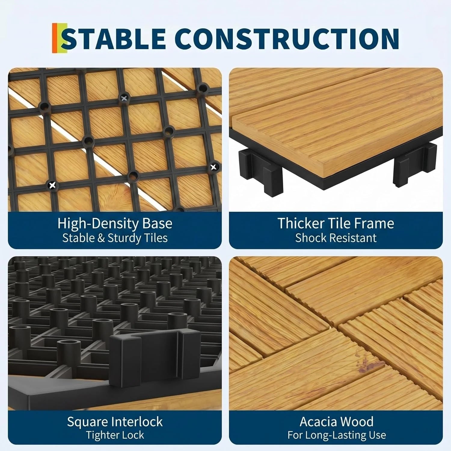 Dalles terrasse bois acacia clipsables 305mm interieur exterieur - vue 7 sur 8