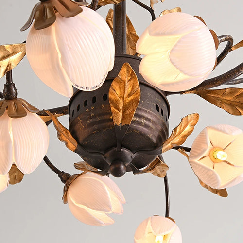 lustre antique avec abat-jour en forme de tulipe art - vue 6 sur 13