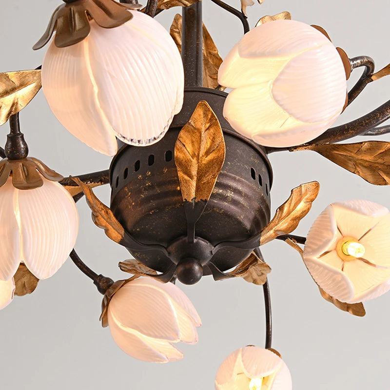 lustre antique avec abat-jour en forme de tulipe art - vue 5 sur 13