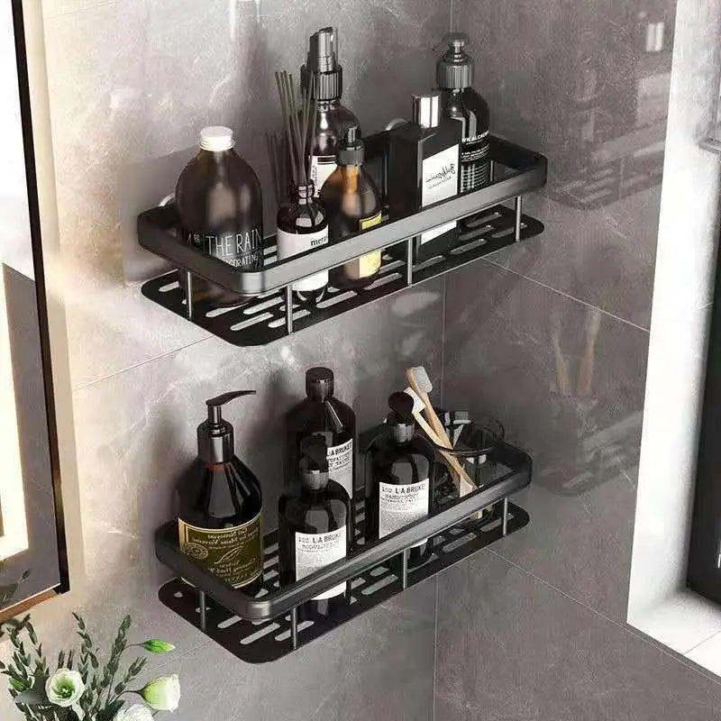 étagère d'angle murale porte-serviettes et porte-shampoing sans perçage - vue 2 sur 18