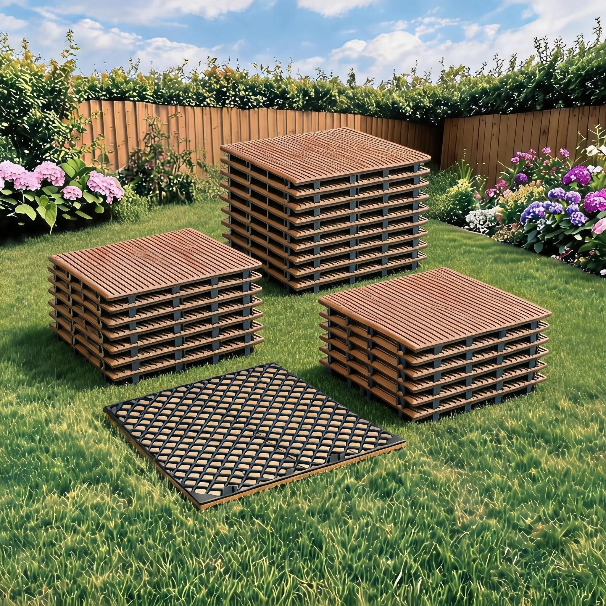 Dalles terrasse acacia clipsables antiderapant 30x30 balcon piscine - vue 2 sur 9