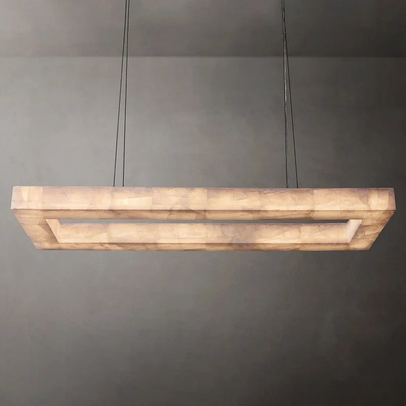 Lustre Rétro américain rectangulaire LED marbre noir plafond éclairage pour salle à manger - vue 3 sur 10