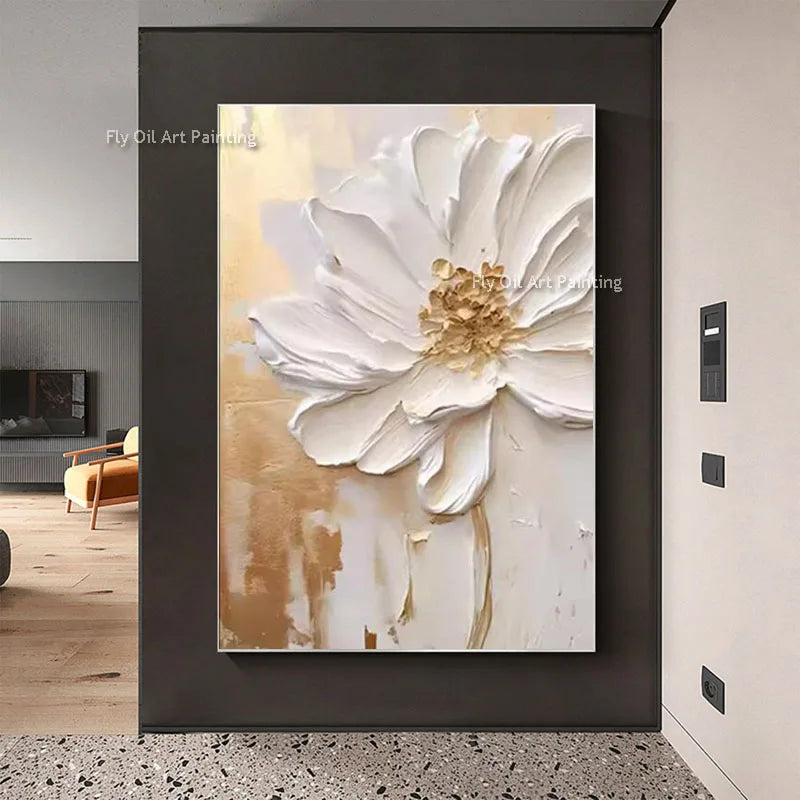 grande peinture à lhuile fleurs abstrait art mural décor intérieur - vue 2 sur 7