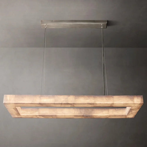 Lustre Rétro américain rectangulaire LED marbre noir plafond éclairage pour salle à manger - vue 2 sur 10