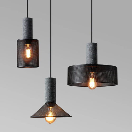 lampes suspendues en ciment pour loft industriel abat-jour en fer forgé - vue 3 sur 28