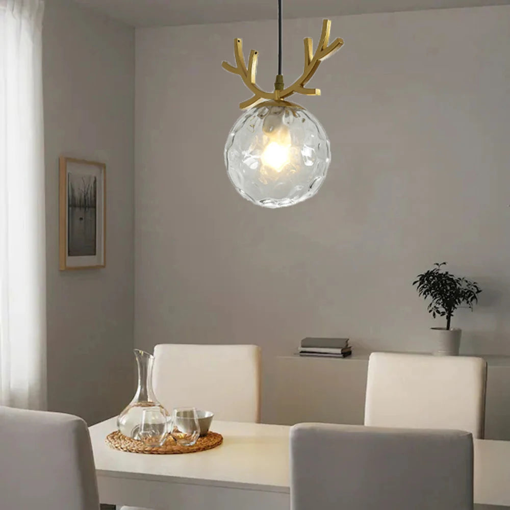 suspension en verre design vintage luminaire plaqué or moderne - vue 5 sur 10