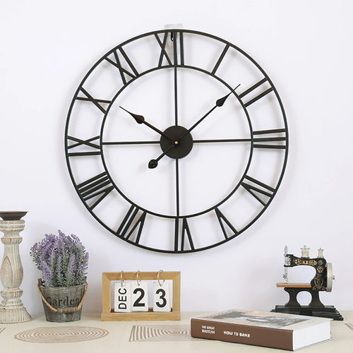 horloge murale vintage en métal silencieuse avec chiffres romains - vue 2 sur 7