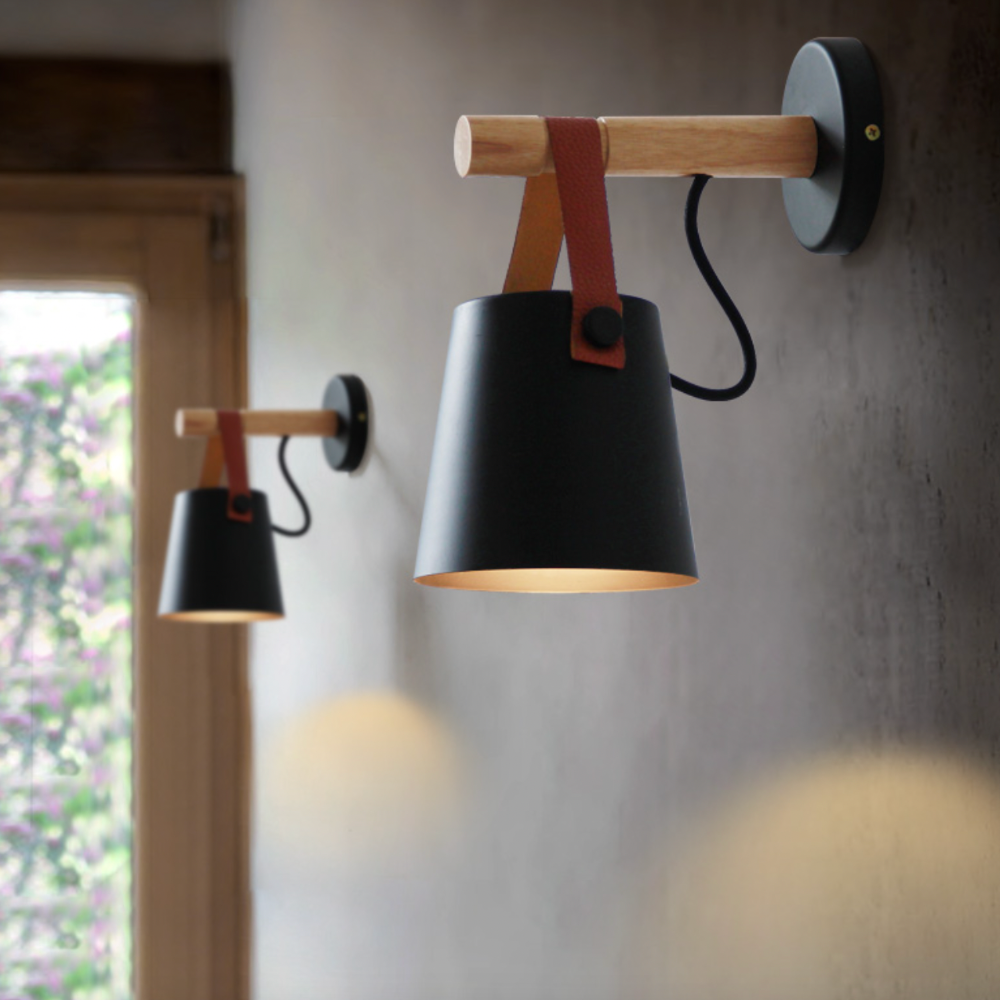 Applique murale LED en bois avec abat-jour suspendu - vue 8 sur 8