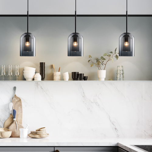 Suspension design tube arrondi double verre fumé - vue 5 sur 9