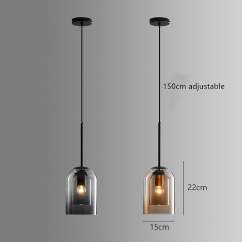 Suspension design tube arrondi double verre fumé - vue 8 sur 9