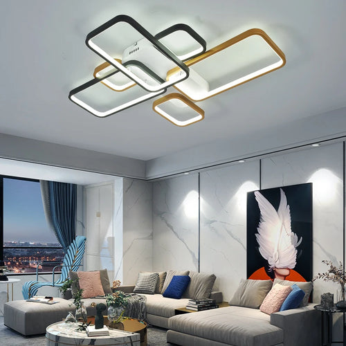 lustre moderne noir et or avec télécommande à intensité variable - vue 4 sur 8
