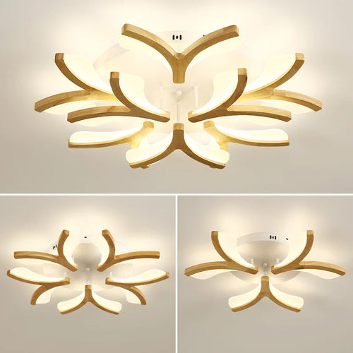 plafonnier led nordique en bois massif simple moderne - vue 7 sur 10