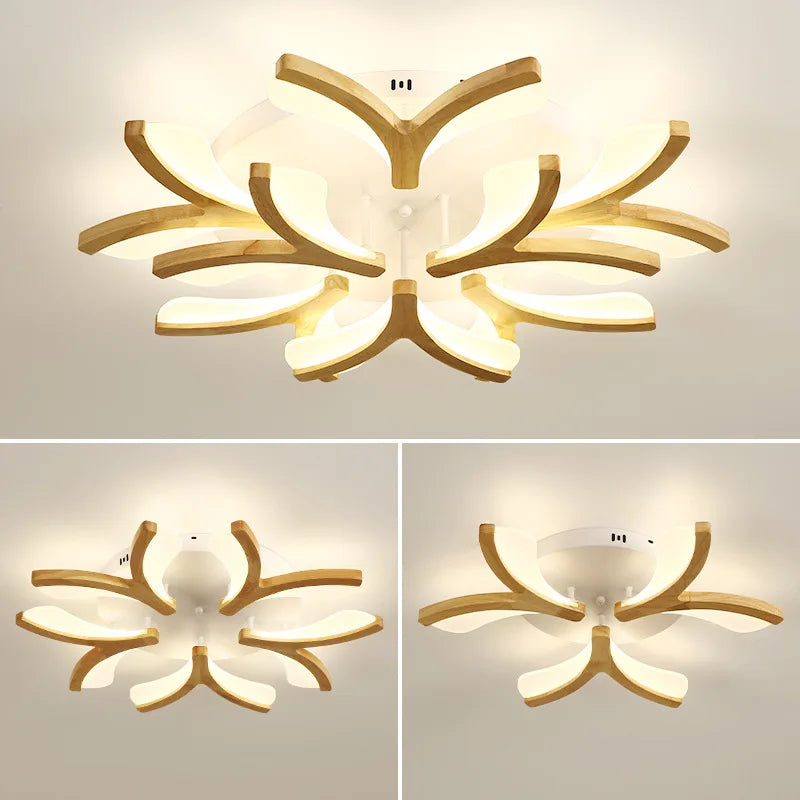 plafonnier led nordique en bois massif simple moderne - vue 6 sur 10
