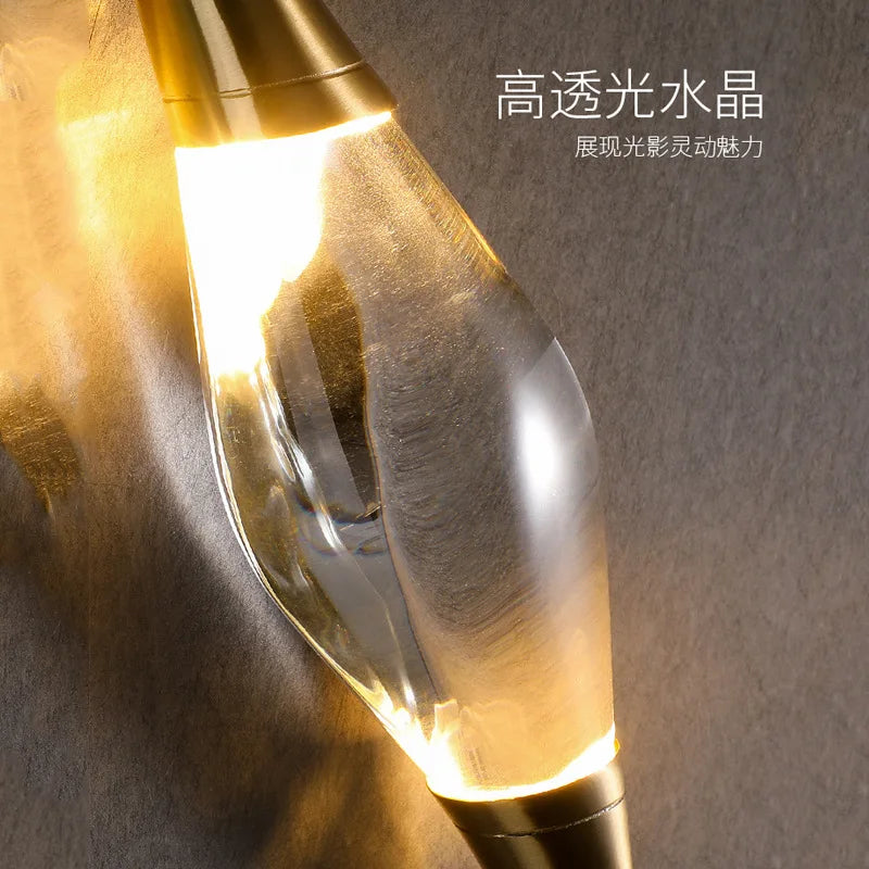 lampe de chevet postmoderne nordique en cuivre et cristal - vue 3 sur 6