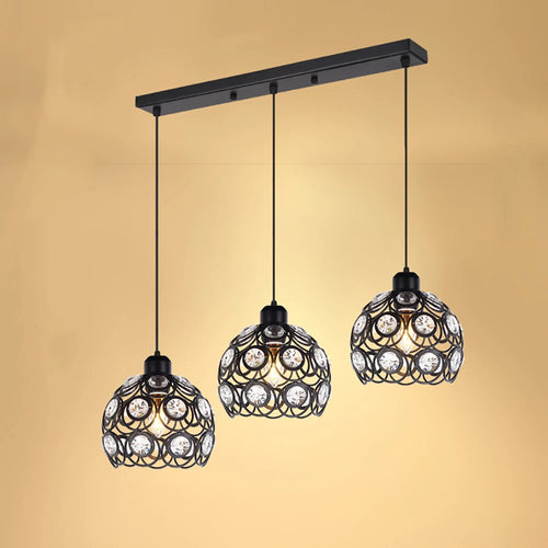 Modern Ceiling Light Chandelier Metal Crystal Shade E27, Pendant Lighting for Living Dining Room Bedroom Cafe Bar Black White - vue 7 sur 12