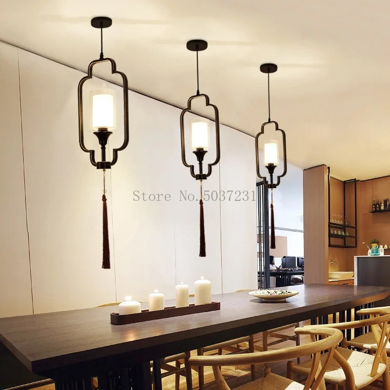 lustre chinois moderne simple avec lumières led suspendues - vue 4 sur 8