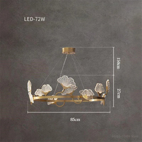 lustre en cuivre simple avec feuilles design led style chinois - vue 9 sur 9
