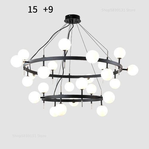 lustre nordique en fer avec boule de verre led pour restaurant - vue 11 sur 20