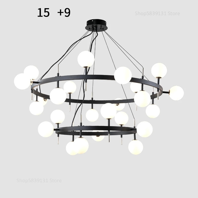 lustre nordique en fer avec boule de verre led pour restaurant - vue 10 sur 20