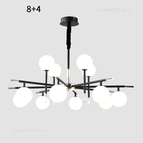 lustre nordique en fer avec boule de verre led pour restaurant - vue 18 sur 20