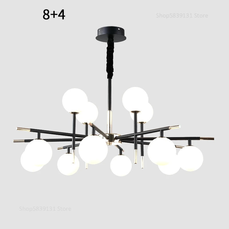 lustre nordique en fer avec boule de verre led pour restaurant - vue 17 sur 20