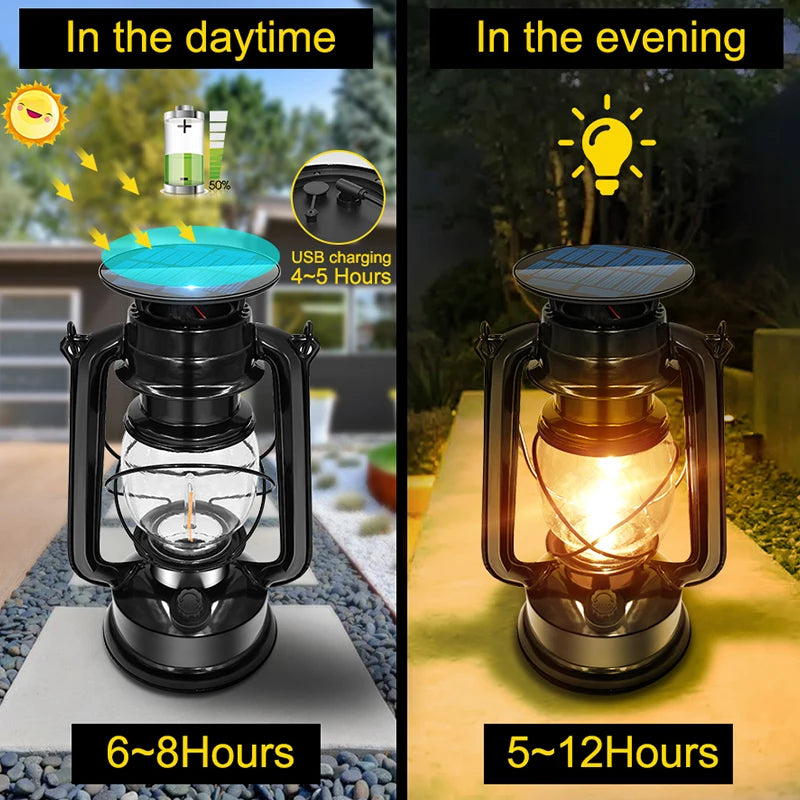 lanterne solaire usb métal antique extérieure suspendue - vue 2 sur 7