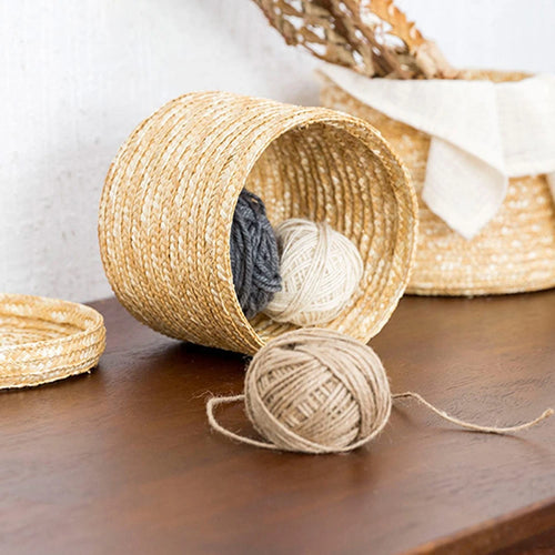 panier de rangement tissé en paille avec couvercle et organisateur - vue 10 sur 10