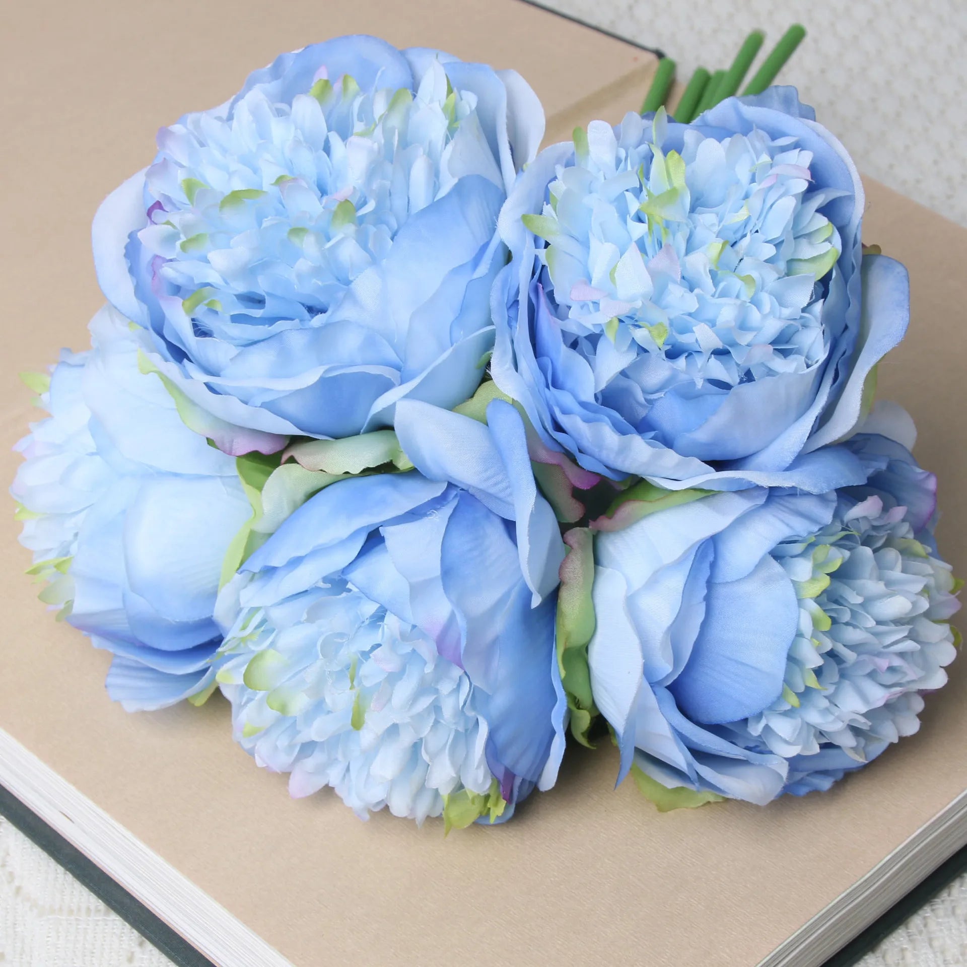 bouquet de 5 têtes de roses et pivoines artificielles pour mariage décoration - vue 3 sur 13