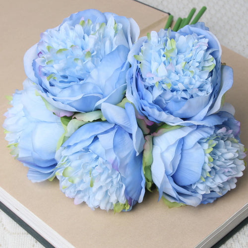 bouquet de 5 têtes de roses et pivoines artificielles pour mariage décoration - vue 4 sur 13