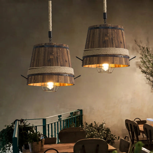lustre réglable en bois style rétro américain pour loft café restaurant - vue 2 sur 7