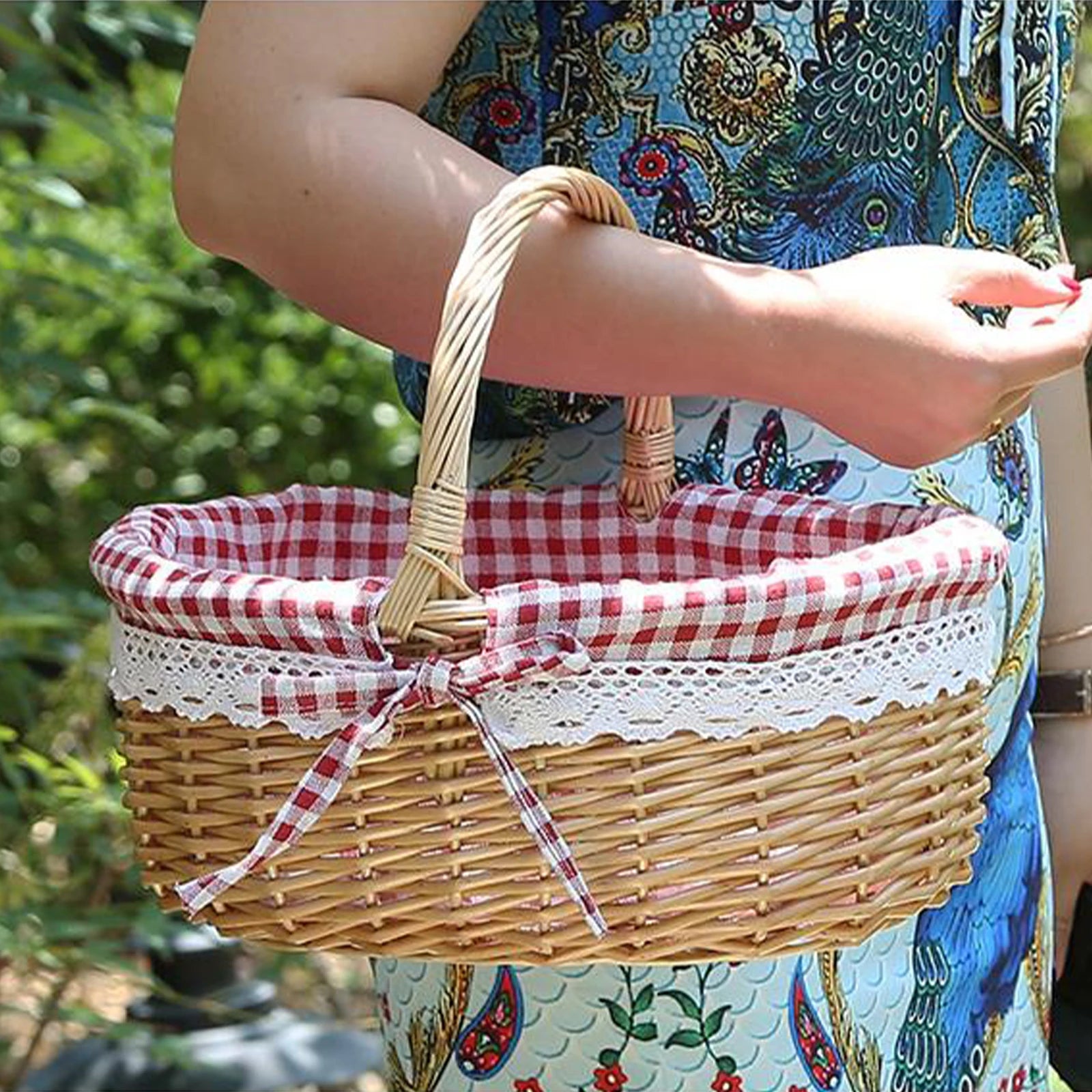 panier de pique-nique en osier grand modèle avec poignée décoratif et pratique - vue 3 sur 8