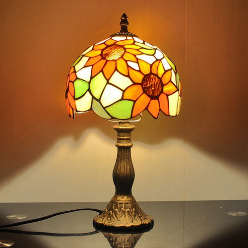 lampe de bureau vintage tournesols en verre tiffany pour cadeaux - vue 2 sur 13
